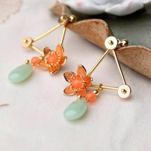 Golden Triangle Statement Jewelry Colored Flowers Chinese Earrings