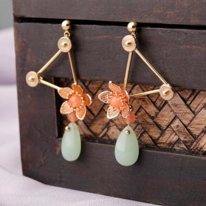 Golden Triangle Statement Jewelry Colored Flowers Chinese Earrings