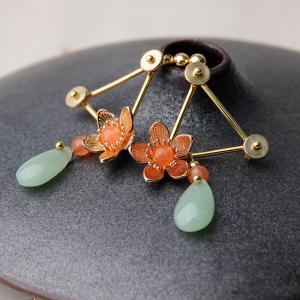Golden Triangle Statement Jewelry Colored Flowers Chinese Earrings