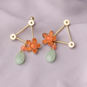 Golden Triangle Statement Jewelry Colored Flowers Chinese Earrings