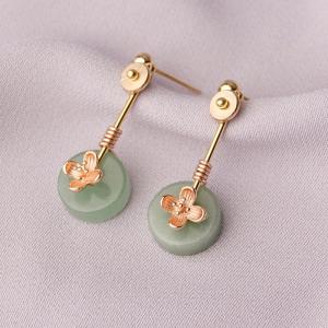 Folk Fashion Flowers Aventurine Long Earrings