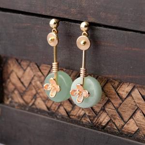 Folk Fashion Flowers Aventurine Long Earrings