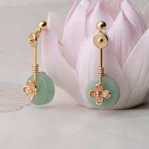 Folk Fashion Flowers Aventurine Long Earrings