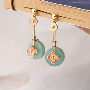 Folk Fashion Flowers Aventurine Long Earrings