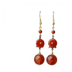 Red Agate Chinese Folk Long Earring