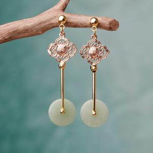 Round Aventurine Chinese Ethnic Earrings Designer Dangle Jewelry