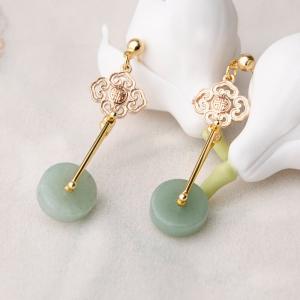 Round Aventurine Chinese Ethnic Earrings Designer Dangle Jewelry