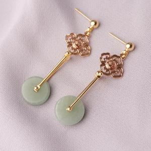 Round Aventurine Chinese Ethnic Earrings Designer Dangle Jewelry