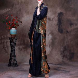 Back Slits Printed Front Cross Dress Silk Maxi Kimono Dress