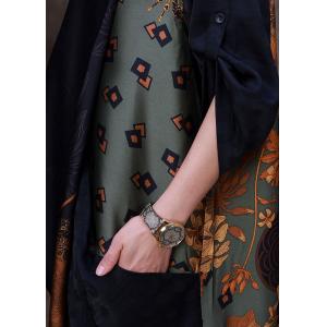 Back Slits Printed Front Cross Dress Silk Maxi Kimono Dress