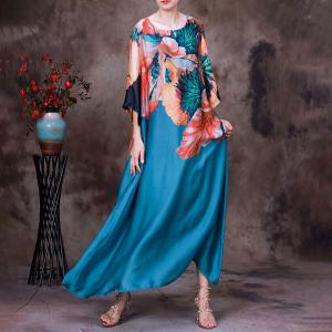 Silk Maxi Flowers Dress Loose Beach Cruise Dress