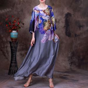 Silk Maxi Flowers Dress Loose Beach Cruise Dress