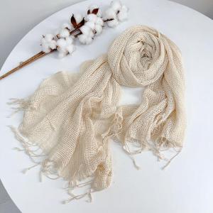 Silk and Cotton Tassel Scarf Boho Chic Beige Scarf