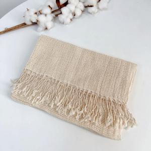 Silk and Cotton Tassel Scarf Boho Chic Beige Scarf