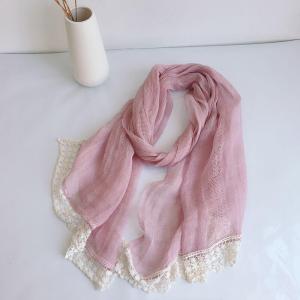 Crochet Lace Trim Linen Scarf Spring Plain Boho Scarf