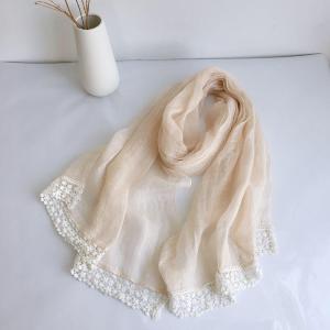 Crochet Lace Trim Linen Scarf Spring Plain Boho Scarf