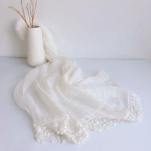Crochet Lace Trim Linen Scarf Spring Plain Boho Scarf