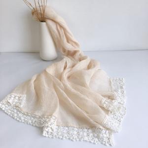 Crochet Lace Trim Linen Scarf Spring Plain Boho Scarf