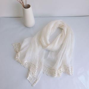 Crochet Lace Trim Linen Scarf Spring Plain Boho Scarf