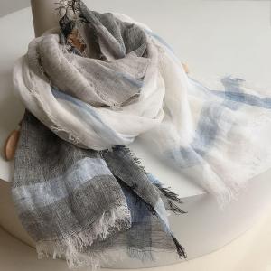 Multi-Colored Linen Scarf Chunky Striped Flax Accessories