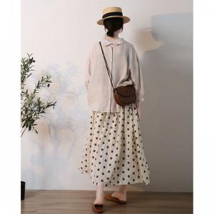 Chic Polka Dot Panel Skirt Maxi Linen A-Line Skirt