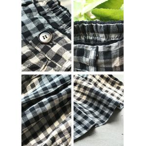 Air-Cool Black Plaid Pants Linen Wide Leg Pants