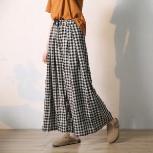 Air-Cool Black Plaid Pants Linen Wide Leg Pants