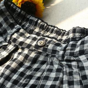 Air-Cool Black Plaid Pants Linen Wide Leg Pants