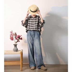 Soft Denim Stone Wash Jeans Straight Legs Floor Length Jeans