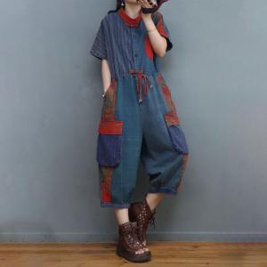 Stripes and Prints Tied Waist Jumpsuits Cotton Linen Gardening Outfits