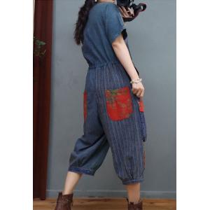 Stripes and Prints Tied Waist Jumpsuits Cotton Linen Gardening Outfits