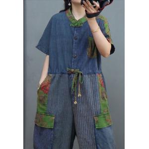 Stripes and Prints Tied Waist Jumpsuits Cotton Linen Gardening Outfits