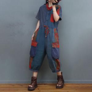 Stripes and Prints Tied Waist Jumpsuits Cotton Linen Gardening Outfits