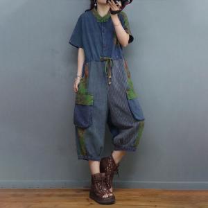 Stripes and Prints Tied Waist Jumpsuits Cotton Linen Gardening Outfits