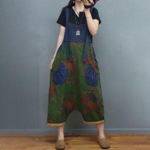 Summer Beach Floral Harem Overalls Cotton Linen Folk Overalls