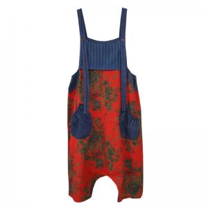 Summer Beach Floral Harem Overalls Cotton Linen Folk Overalls