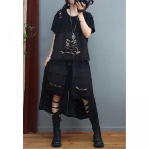 Street Chic Cotton Ripped T-shirt with Wide Leg Cropped Pants