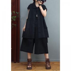 Qipao Style Pankou Shirt Cardigan with Cotton Wide Leg Shorts