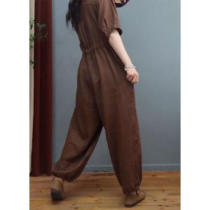 High Waisted Casual Linen Jumpsuits Balloon Legs Tied Jumpsuits