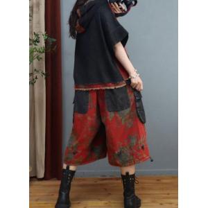 Chinese Patchwork Hooded Pullover with Printed Belted Balloon Shorts