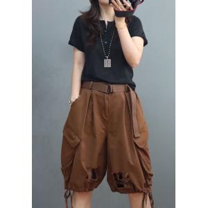 Solid Colors Belted Bloomers Shorts Trendy 90s Ripped Shorts