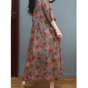 Comfy Breathable Ramie Loose Dress Beach Floral Maxi Resortwear