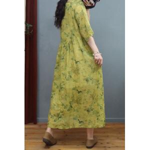 Comfy Breathable Ramie Loose Dress Beach Floral Maxi Resortwear