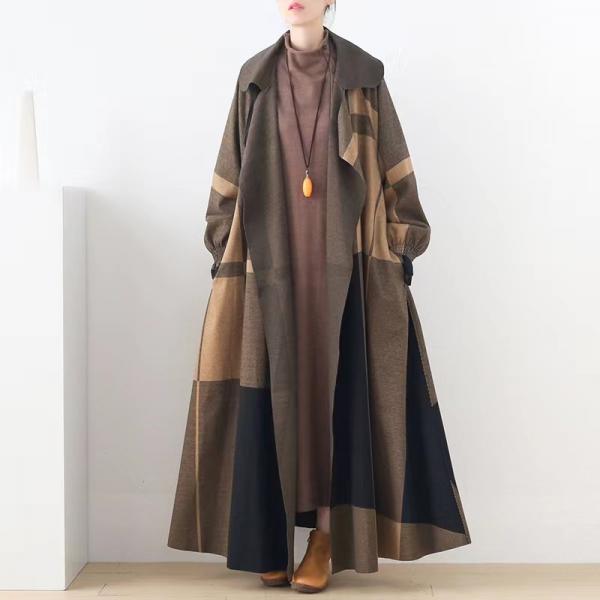 Gray Contrast Elegant Wide Lapel Coat Woolen Geometric Coat for Woman