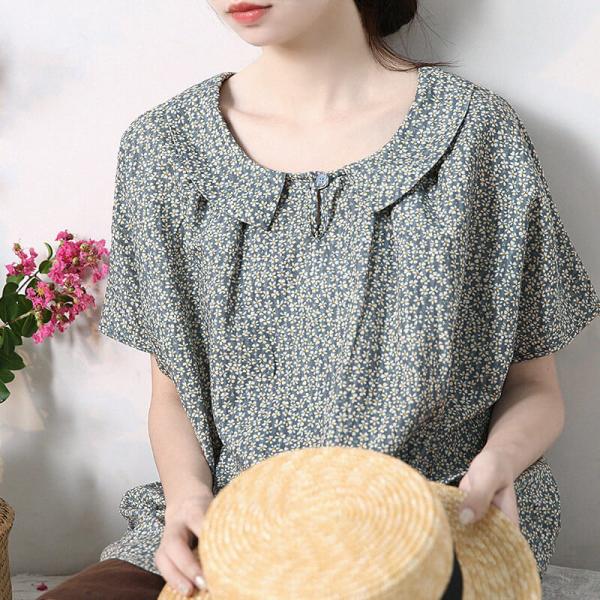 Summer Floral Peasant Blouse Womens Cotton Blouse