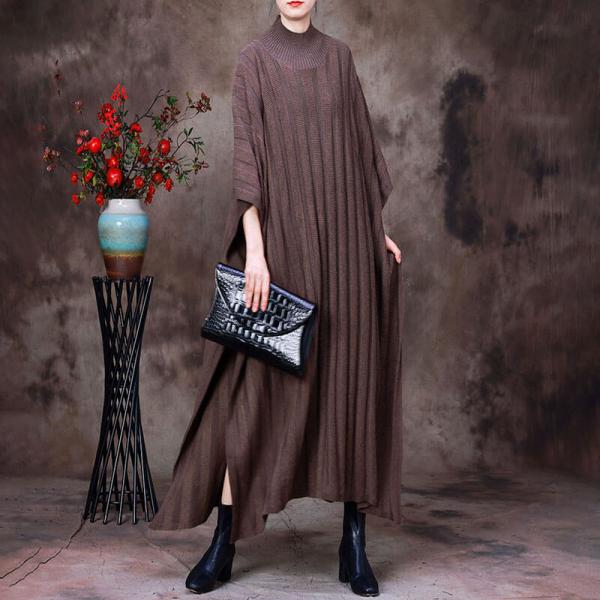 Autumn Fashion Mock Neck Caftan Dolman Sleeves Knitting Dress