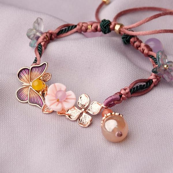 Enamel Butterfly Shell Flowers Bracelet Crystal Beads Chinese Rope