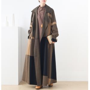 Gray Contrast Elegant Wide Lapel Coat Woolen Geometric Coat for Woman