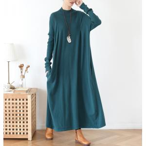 Solid Color Mock Neck Sweater Dress Large Winter Maxi Dress