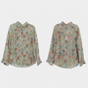 Over50 Style Flowers Vintage Shirt Long Sleeve Ramie Clothes